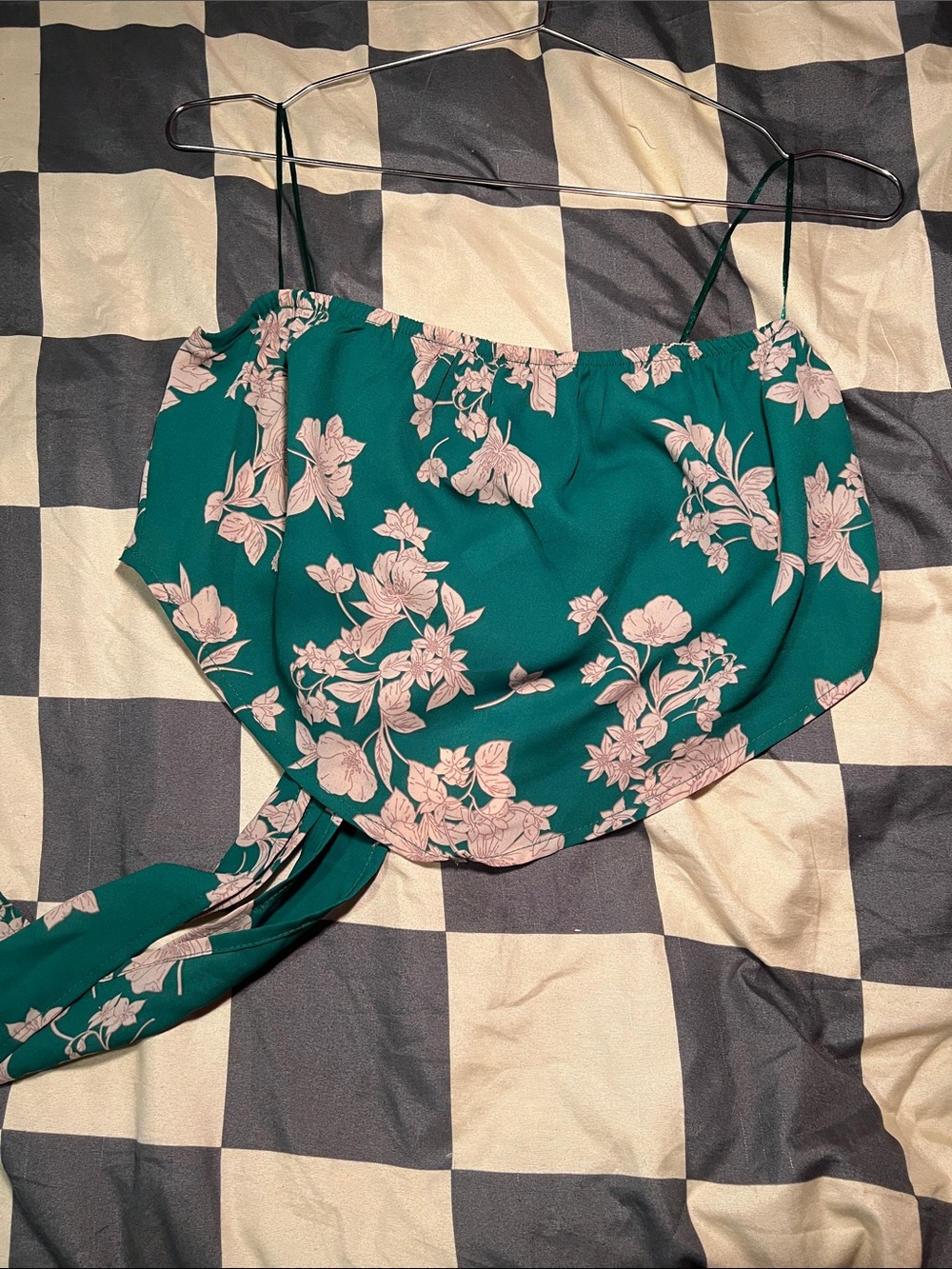 Sienna Sky Green Floral Spaghetti Strap Crop Top with Pink Blooms